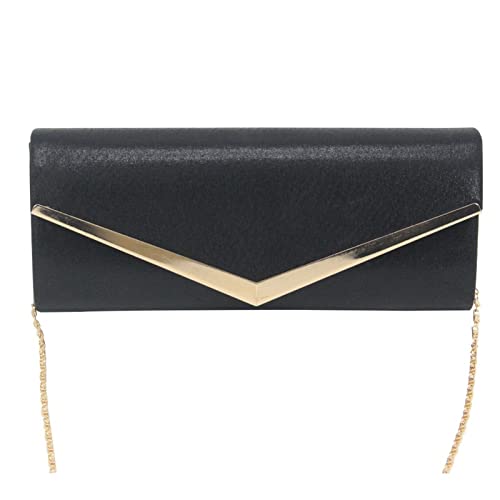 BHBYAFASH Clutch-Taschen für Damen, Womens elegante glänzende Umschlag Abend Clutch Handtasche Hochzeit Metallrahmen Crossbody Schulter Handtasche Geldbörse Geschenk(Schwarz) von BHBYAFASH