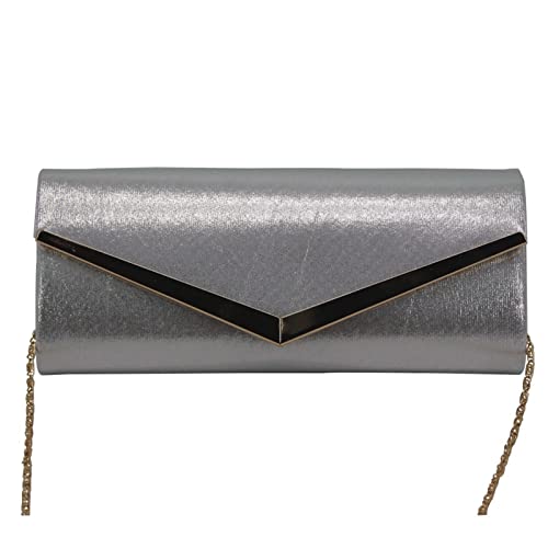 BHBYAFASH Clutch-Taschen für Damen, Womens elegante glänzende Umschlag Abend Clutch Handtasche Hochzeit Metallrahmen Crossbody Schulter Handtasche Geldbörse Geschenk(Silver Tone) von BHBYAFASH
