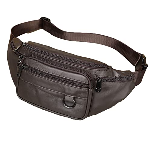 Bauchtasche für Damen Herren, Bauchtasche aus echtem Leder Brusttasche Modische Hüfttasche Bauchtasche Handytasche für Herren Damen Reisen Wandern Laufen Radfahren(Kaffeefarbe,19cm*3 * 11cm) von BHBYAFASH