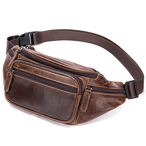 Bauchtasche für Damen Herren, Bauchtasche aus echtem Leder Brusttasche Modische Hüfttasche Bauchtasche Handytasche für Herren Damen Reisen Wandern Laufen Radfahren(Kaffeefarbe,30cm*3 * 12cm) von BHBYAFASH