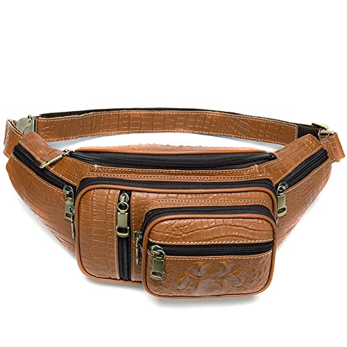 Bauchtasche für Damen Herren, Unisex echtes Leder -Fanny -Pack großer Kapazität Taillenbeutel Outdoor Sport Hip PUM Bag for Reisen Running Wanderradfahren Klettern(Brown Crocodile Pattern) von BHBYAFASH