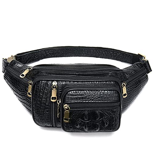 hüfttasche Herren, Fanny Hüfttasche Reißverschluss Einstellbarer Gürtel Reise beiläufige laufende Wandern Radfahren Sport Gürteltasche Schulter-Riemen-Beutel(Crocodile Pattern Black) von BHBYAFASH