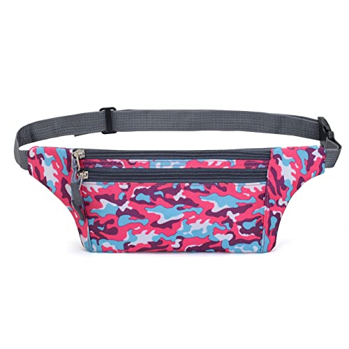 hüfttasche Herren, Laufen Taille Packtasche Slim Fanny Pack Verstellbare Band Outdoor Sports Bum Bag for Reise Lässige Wandern Radfahren Camping Klettern(Pink Blue Camouflage) von BHBYAFASH