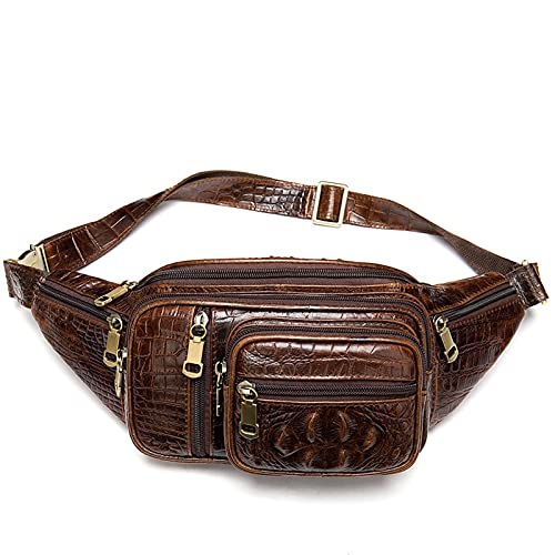 hüfttasche Herren, Unisex Echtes Leder Fanny Taille Packung Reise Lässige Lauf Wandern Radfahren Klettern Outdoor Sports Messenger Bum Bag(Coffee Crocodile Pattern) von BHBYAFASH