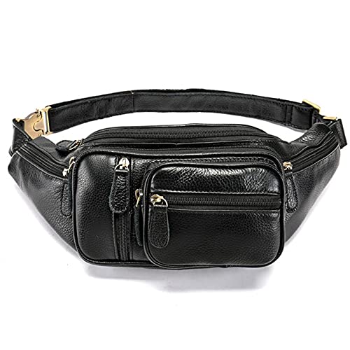 hüfttasche Herren, Unisex Echtes Leder Fanny Taille Packung Reise Lässige Lauf Wandern Radfahren Klettern Outdoor Sports Messenger Bum Bag(Schwarz) von BHBYAFASH