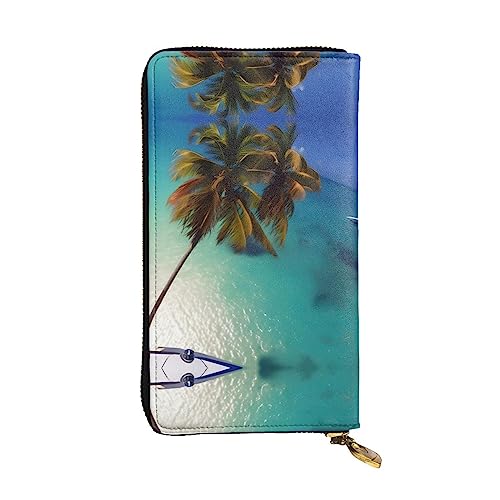 BHCASE Beach Coconut Sunshine Leder lange Clutch-Geldbörse – 19 x 10 cm, bequem, leicht, wasserdicht, langlebig, schön, schwarz, Einheitsgröße, Schwarz , Einheitsgröße von BHCASE