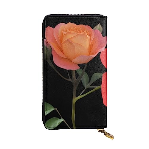 BHCASE Bicolor Moonflower Leder lange Clutch Geldbörse – 19 x 10 cm bequem leicht wasserdicht langlebig schön, schwarz, Einheitsgröße, Schwarz , Einheitsgröße von BHCASE