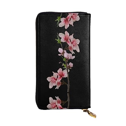 BHCASE Blooming Peach Blossoms Leder Lange Clutch Geldbörse – 19 x 10 cm Bequem Leicht Wasserdicht Langlebig Schön, Schwarz, Einheitsgröße, Schwarz , Einheitsgröße von BHCASE