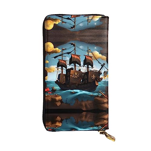 BHCASE Cartoon Piratenschiff Leder Lange Clutch Geldbörse - 19 x 10 cm Bequem Leicht Wasserdicht Langlebig Nizza Schwarz Einheitsgröße, Schwarz , Einheitsgröße von BHCASE