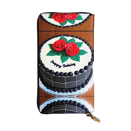 BHCASE Delicious Cakes Lange Clutch aus Leder, 19 x 10 cm, bequem, leicht, wasserdicht, langlebig, schön, schwarz, Einheitsgröße, Schwarz , Einheitsgröße von BHCASE