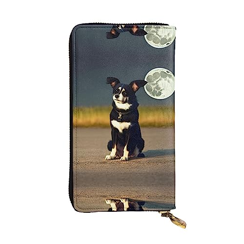 BHCASE Dog Under Moon Lange Clutch aus Leder, 19 x 10 cm, bequem, leicht, wasserdicht, langlebig, schön, Schwarz, Einheitsgröße, Schwarz , Einheitsgröße von BHCASE