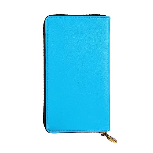 BHCASE Einfarbige hellblaue Leder-lange Clutch-Geldbörse – 19 x 10 cm, bequem, leicht, wasserdicht, langlebig, schön, schwarz, Einheitsgröße, Schwarz , Einheitsgröße von BHCASE