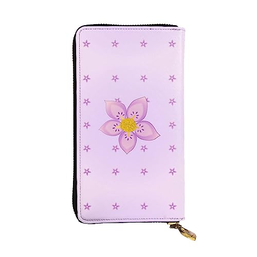 BHCASE Five-Petaled Purple Flowers Leather Long Clutch Wallet - 7.48x4.13 Inch Comfortable Lightweight Waterproof Durable Nice, Black, One Size, Schwarz , Einheitsgröße von BHCASE