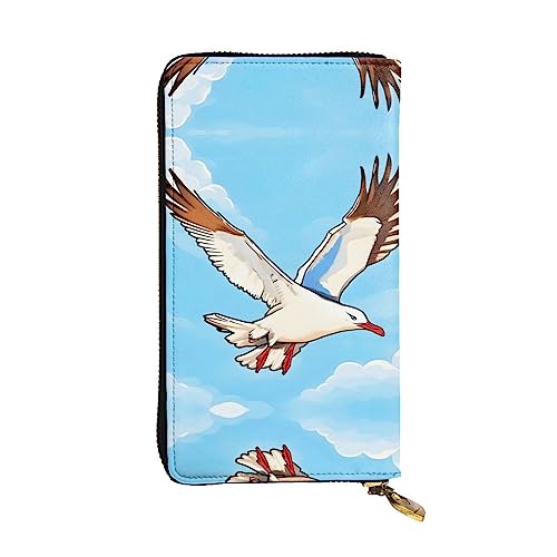 BHCASE Flying Seagulls Lange Clutch aus Leder, 19 x 10 cm, bequem, leicht, wasserdicht, langlebig, schön, schwarz, Einheitsgröße, Schwarz , Einheitsgröße von BHCASE