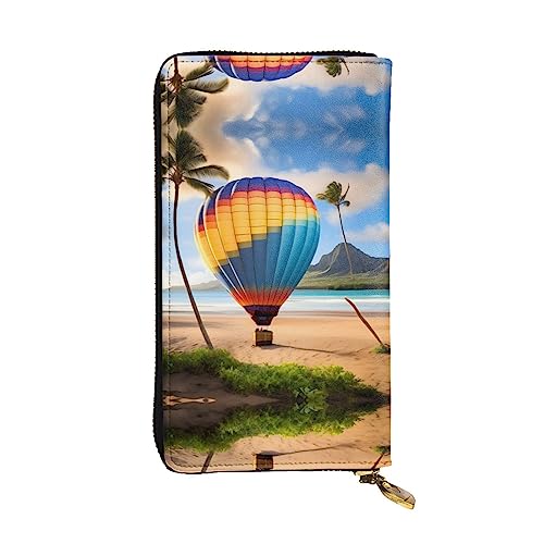 BHCASE Hawaii Heißluftballon-Leder-Clutch-Geldbörse, 19 x 10 cm, bequem, leicht, wasserdicht, langlebig, schön, schwarz, Einheitsgröße, Schwarz , Einheitsgröße von BHCASE