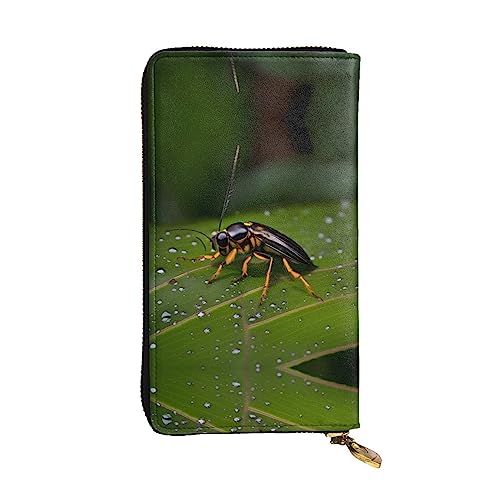 BHCASE Insects On Leaves Leder-Clutch-Geldbörse, 19 x 10 cm, bequem, leicht, wasserdicht, langlebig, schön, schwarz, Einheitsgröße, Schwarz , Einheitsgröße von BHCASE