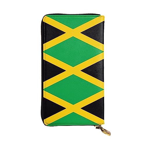 BHCASE Jamaika-Flagge Leder lange Clutch – 19 x 10 cm bequem leicht wasserdicht langlebig schön, schwarz, Einheitsgröße, Schwarz , Einheitsgröße von BHCASE