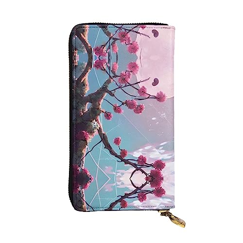 BHCASE Kleine rosa Blumen Leder lange Clutch Geldbörse – 19 x 10 cm bequem leicht wasserdicht langlebig schön, schwarz, Einheitsgröße, Schwarz , Einheitsgröße von BHCASE