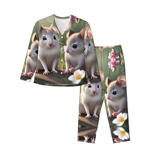 BHCASE Langärmeliges Damen-Pyjama-Set, Motiv: Maus in Liebe, bedruckt, Größe: Der Stoff ist weich, atmungsaktiv und bequem, Schwarz , 46 von BHCASE