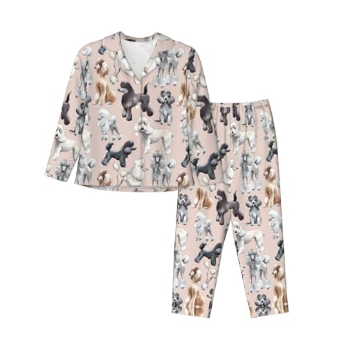BHCASE Langärmeliges Damen-Pyjama-Set mit Pudel-Motiv, bedruckt, Größe: Der Stoff ist weich, atmungsaktiv und bequem, Schwarz , 46 von BHCASE