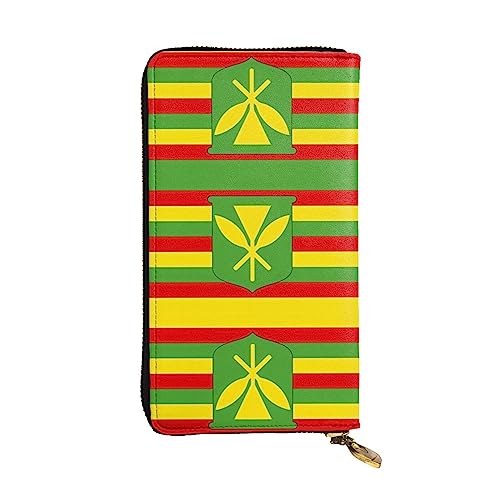 BHCASE Lange Clutch-Geldbörse aus Leder mit hawaiianischer Flagge, 19 x 10 cm, bequem, leicht, wasserdicht, langlebig, schön, schwarz, Einheitsgröße, Schwarz , Einheitsgröße von BHCASE