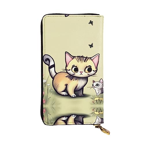 BHCASE Lange Clutch aus Leder mit Katze und Schmetterling, 19 x 10 cm, bequem, leicht, wasserdicht, langlebig, schön, schwarz, Einheitsgröße, Schwarz , Einheitsgröße von BHCASE