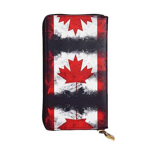 BHCASE Lange Clutch aus Leder mit kanadischer Flagge, 19 x 10 cm, bequem, leicht, wasserdicht, langlebig, schön, schwarz, Einheitsgröße, Schwarz , Einheitsgröße von BHCASE