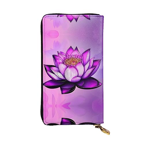 BHCASE Lila Lotus Leder Lange Clutch Geldbörse – 19 x 10 cm Bequem Leicht Wasserdicht Langlebig Schön, Schwarz, Einheitsgröße, Schwarz , Einheitsgröße von BHCASE