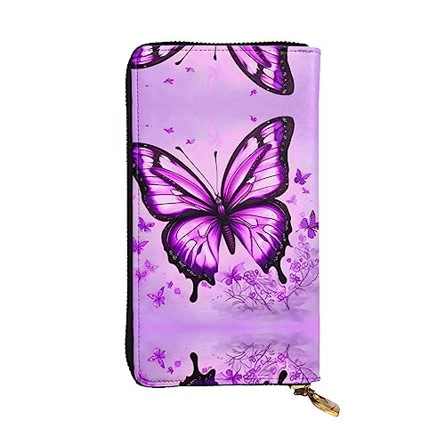 BHCASE Lila Schmetterling Leder Lange Clutch Geldbörse – 19 x 10 cm Bequem Leicht Wasserdicht Langlebig Schön, Schwarz, Einheitsgröße, Schwarz , Einheitsgröße von BHCASE