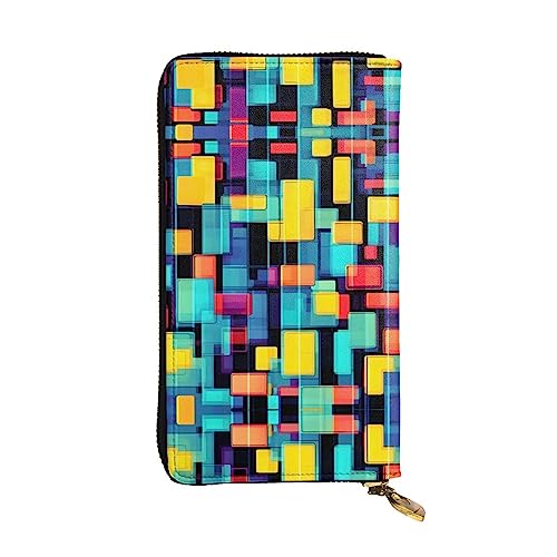 BHCASE Quadratische Geometriediagramm Leder lange Clutch Geldbörse – 19 x 10 cm bequem leicht wasserdicht langlebig schön, schwarz, Einheitsgröße, Schwarz , Einheitsgröße von BHCASE