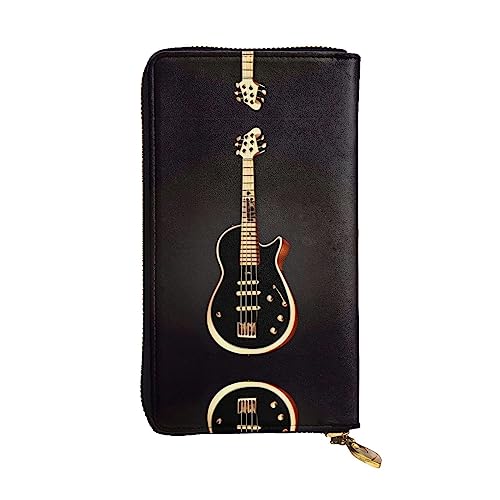 BHCASE Schwarze Gitarren-Leder-Clutch-Geldbörse, 19 x 10 cm, bequem, leicht, wasserdicht, langlebig, schön, schwarz, Einheitsgröße, Schwarz , Einheitsgröße von BHCASE
