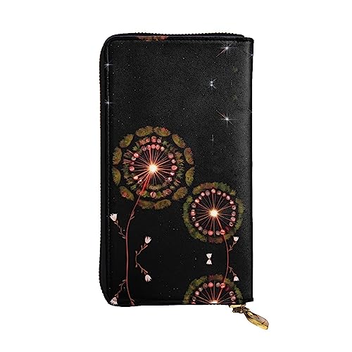 BHCASE Starry Pusteblume Leder lange Clutch Geldbörse – 19 x 10 cm bequem leicht wasserdicht langlebig schön, schwarz, Einheitsgröße, Schwarz , Einheitsgröße von BHCASE