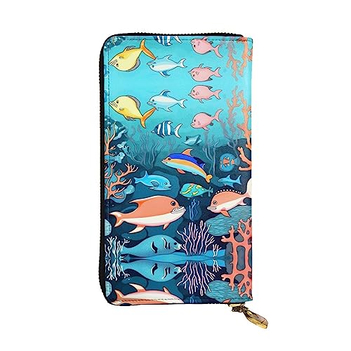 BHCASE Submarine Dolphins Leder lange Clutch-Geldbörse – 19 x 10 cm, bequem, leicht, wasserdicht, langlebig, schön, schwarz, Einheitsgröße, Schwarz , Einheitsgröße von BHCASE