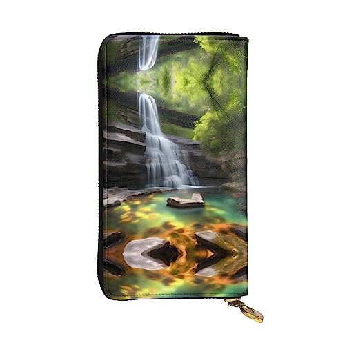 BHCASE Waterfall Views Lange Clutch aus Leder, 19 x 10 cm, bequem, leicht, wasserdicht, langlebig, schön, schwarz, Einheitsgröße, Schwarz , Einheitsgröße von BHCASE