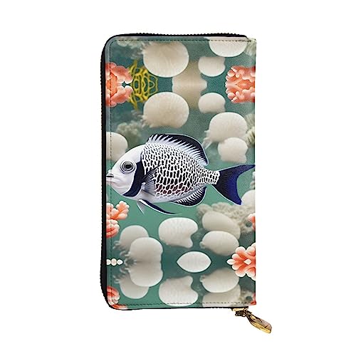 BHCASE Weiße lange Clutch aus Leder mit tropischen Fischen, 19 x 10 cm, bequem, leicht, wasserdicht, langlebig, schön, schwarz, Einheitsgröße, Schwarz , Einheitsgröße von BHCASE