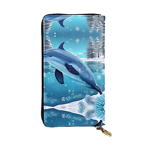 BHCASE Winter The Dolphin Leder lange Clutch-Geldbörse – 19 x 10 cm, bequem, leicht, wasserdicht, langlebig, schön, schwarz, Einheitsgröße, Schwarz , Einheitsgröße von BHCASE