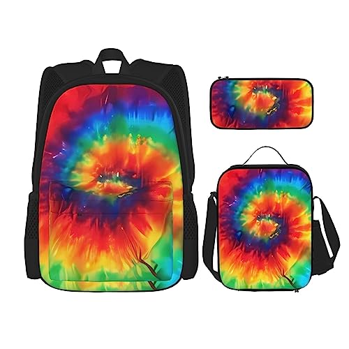 Batik Regenbogen Rucksack 3-teilig Schulranzen mit Brotdose und Federmäppchen Set :Geeignet für Jungen und Mädchen, Schwarz , Einheitsgröße, Kinderrucksack von BHCASE