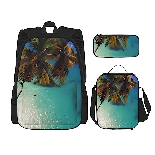 Beach Coconut Sunshine Rucksack 3-teilig Schulranzen mit Brotdose und Federmäppchen Set > Geeignet für Jungen und Mädchen, Schwarz , Einheitsgröße, Kinderrucksack von BHCASE