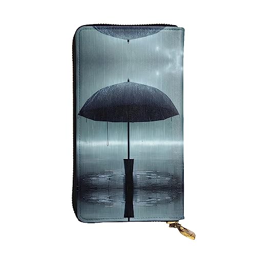 Black Umbrella In The Rain Leder lange Clutch-Geldbörse – 19 x 10 cm, bequem, leicht, wasserdicht, langlebig, schön, schwarz, Einheitsgröße, Schwarz , Einheitsgröße von BHCASE