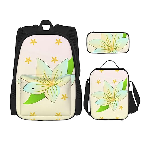 Blooming Narzissen Rucksack 3-teilig Schulranzen mit Lunchbox und Federmäppchen Set :>> Geeignet für Jungen und Mädchen, Schwarz , Einheitsgröße, Kinderrucksack von BHCASE