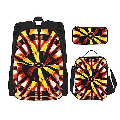 Burning Totem Rucksack 3-teilig Schulranzen mit Brotdose und Federmäppchen Set - Geeignet für Jungen und Mädchen, Schwarz , Einheitsgröße, Kinderrucksack von BHCASE