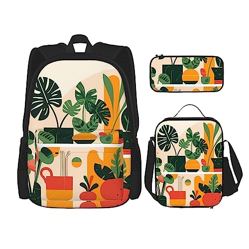 Cartoon Topf Schildkröte zurück Bambus Rucksack 3-teilige Schultasche mit Lunchbox und Federmäppchen Set :>> Geeignet für Jungen und Mädchen, Schwarz , Einheitsgröße, Kinderrucksack von BHCASE