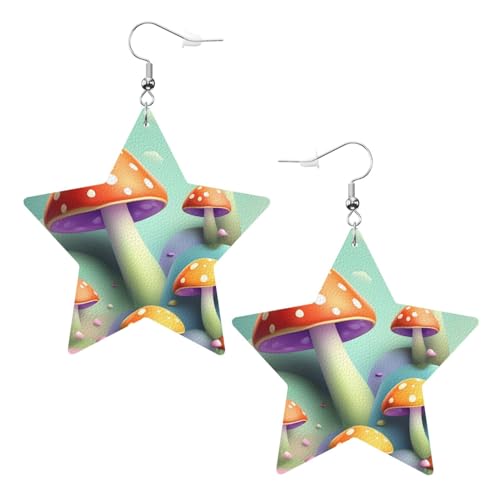 Dreamy Little Mushroom Printed Fashion Star Earrings Pendant Stylish and Beautiful Lightweight Dangle for Women Girls, Einheitsgröße, Leder von BHCASE