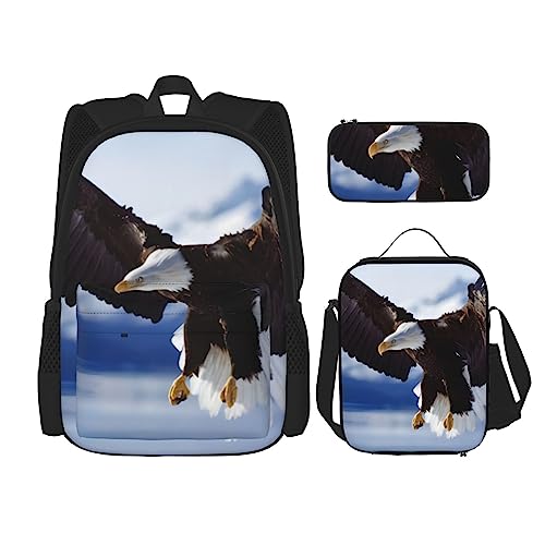 Eagle Rucksack 3-teilig Schulranzen mit Brotdose und Federmäppchen Set : geeignet für Jungen und Mädchen, Schwarz , Einheitsgröße, Kinderrucksack von BHCASE