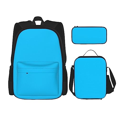 Einfarbig Hellblau Rucksack 3-teilige Schultasche mit Lunchbox und Federmäppchen Set > Geeignet für Jungen und Mädchen, Schwarz , Einheitsgröße, Kinderrucksack von BHCASE