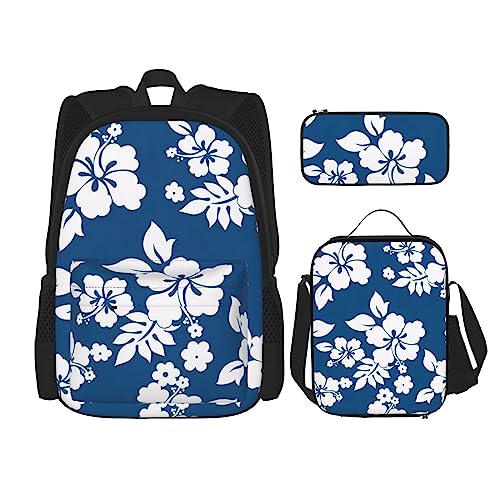 Hawaii Blumen Rucksack 3-teilig Schulranzen mit Brotdose und Federmäppchen Set :>> Geeignet für Jungen und Mädchen, Schwarz , Einheitsgröße, Kinderrucksack von BHCASE