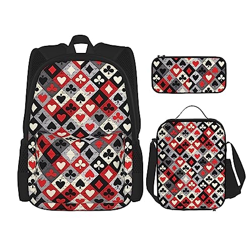 Karierter Rhombus Muster Rucksack 3-teilig Schulranzen mit Lunchbox und Federmäppchen Set :>> Geeignet für Jungen und Mädchen, Schwarz , Einheitsgröße, Kinderrucksack von BHCASE