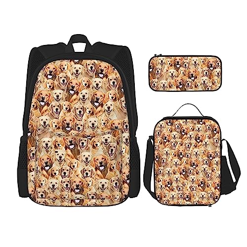 Labrador Retriever Hunde Rucksack 3-teilig Schulranzen mit Brotdose und Federmäppchen Set :>> Geeignet für Jungen und Mädchen, Schwarz , Einheitsgröße, Kinderrucksack von BHCASE