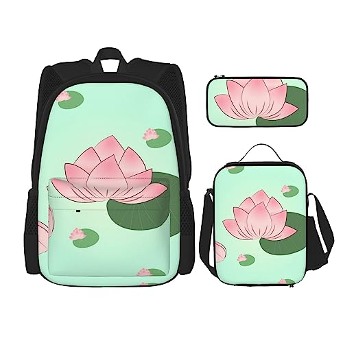 Lotus Flowers Waiting to Bloom Rucksack 3-teilig Schulranzen mit Brotdose und Federmäppchen Set :>> Geeignet für Jungen und Mädchen, Schwarz , Einheitsgröße, Kinderrucksack von BHCASE