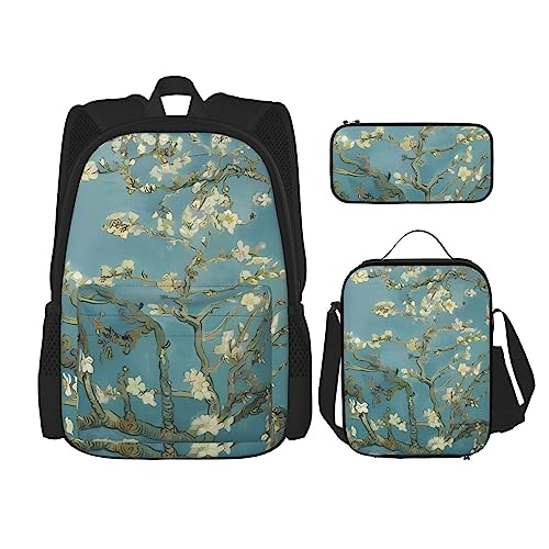 Mandelblüte Rucksack 3-teilig Schulranzen mit Brotdose und Federmäppchen Set :>> Geeignet für Jungen und Mädchen, Schwarz , Einheitsgröße, Kinderrucksack von BHCASE